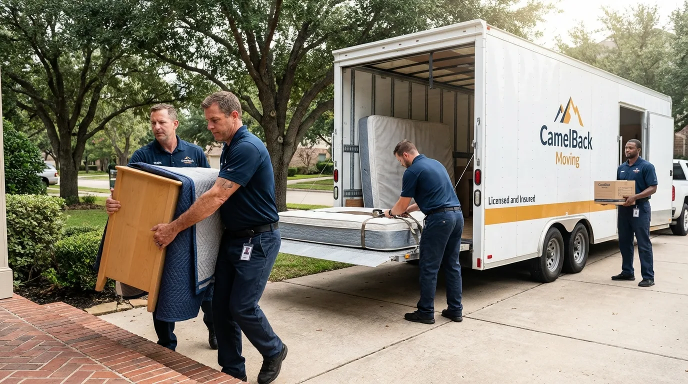 Crew loading residential truck for cross-state move from Blanding, UT